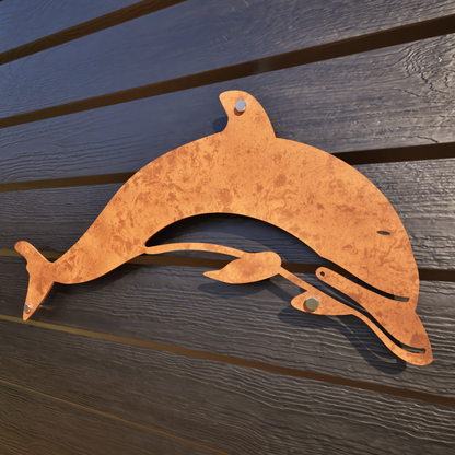 Rusty Weathering Steel Wall Art - The Dolphins