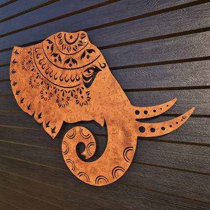 Corten Steel Elephant Mandala - Laser Cut Wall Feature