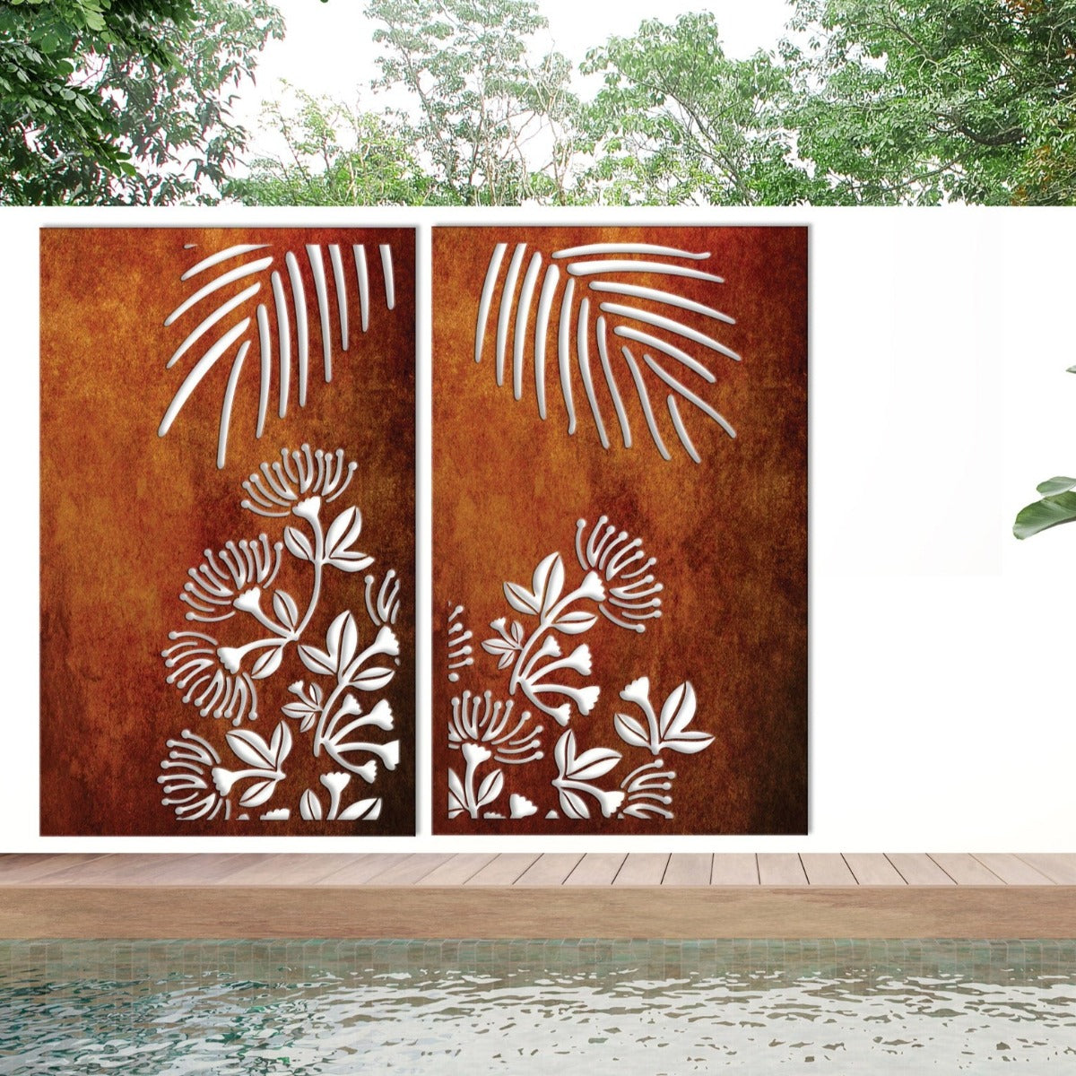 Laser Cut Garden Metal Art - Pohutukawa Panel Set" – Design Junction NZ