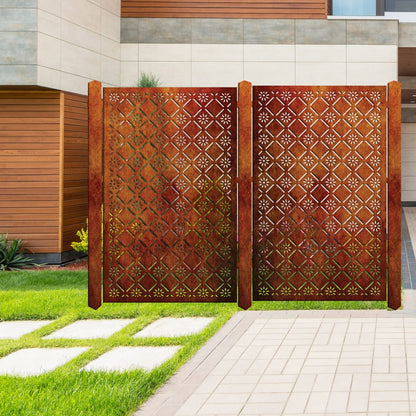 Privacy Screen & Internal Partitioning Panel  - Boho Diamond - In Corten Steel & Aluminium