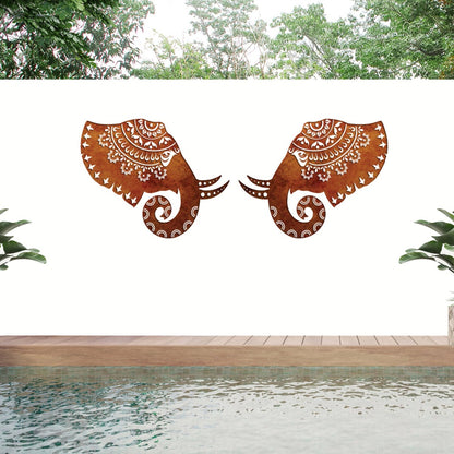 Corten Steel Elephant Mandala - Laser Cut Wall Feature