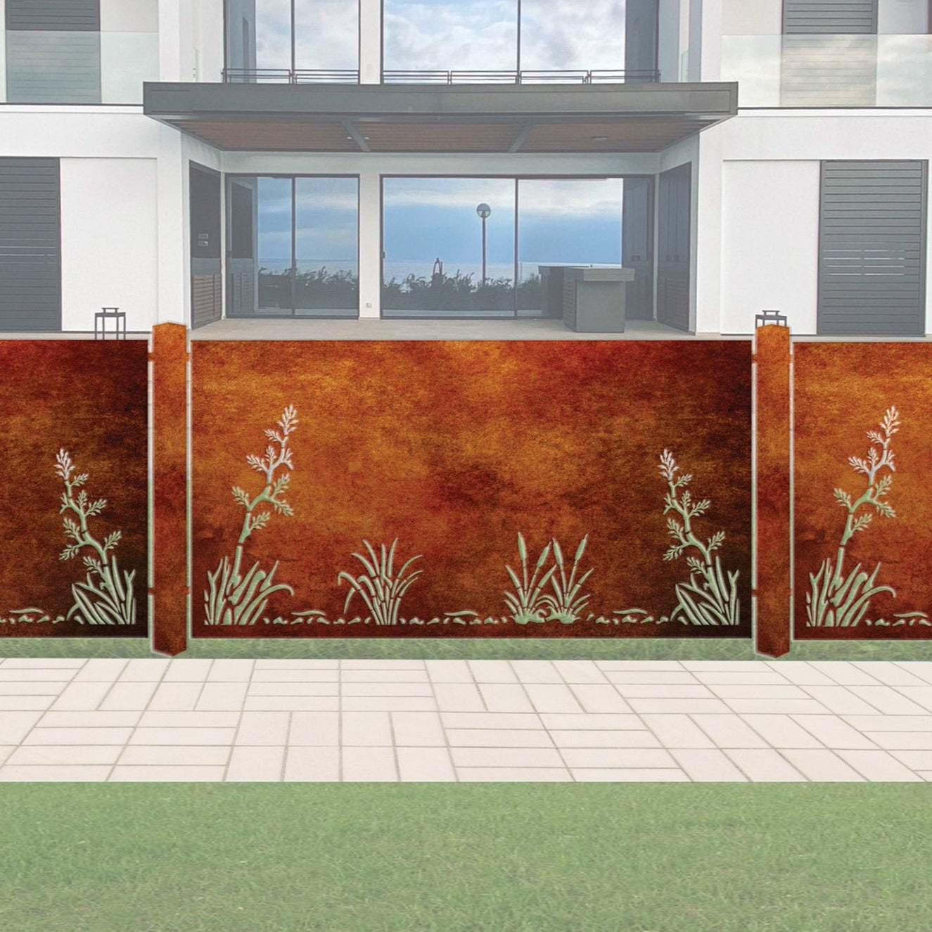 Aluminium Balustrade & Corten Steel Fence Panel - FLAX 4