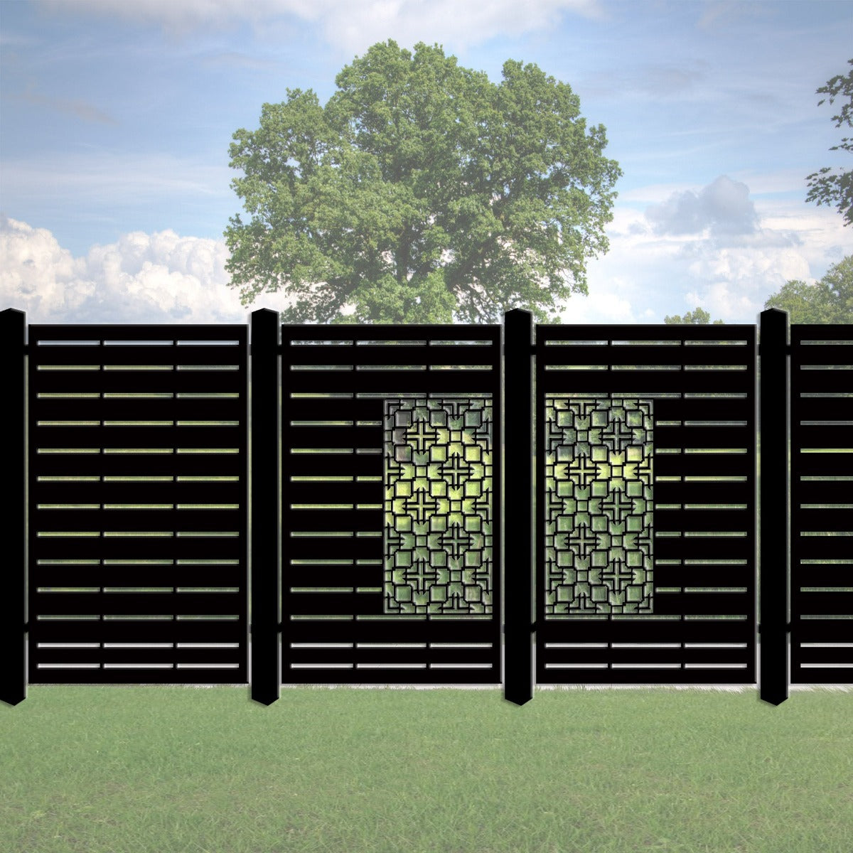 Combination Fence Panels  - Grille with Lines