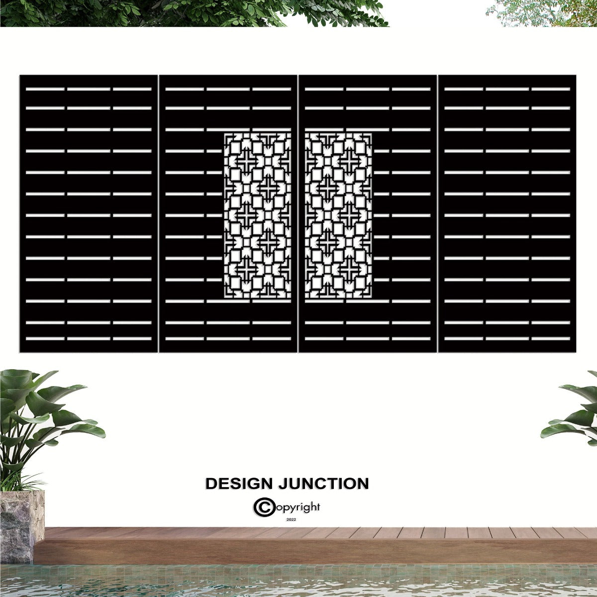 Combination Fence Panels  - Grille with Lines