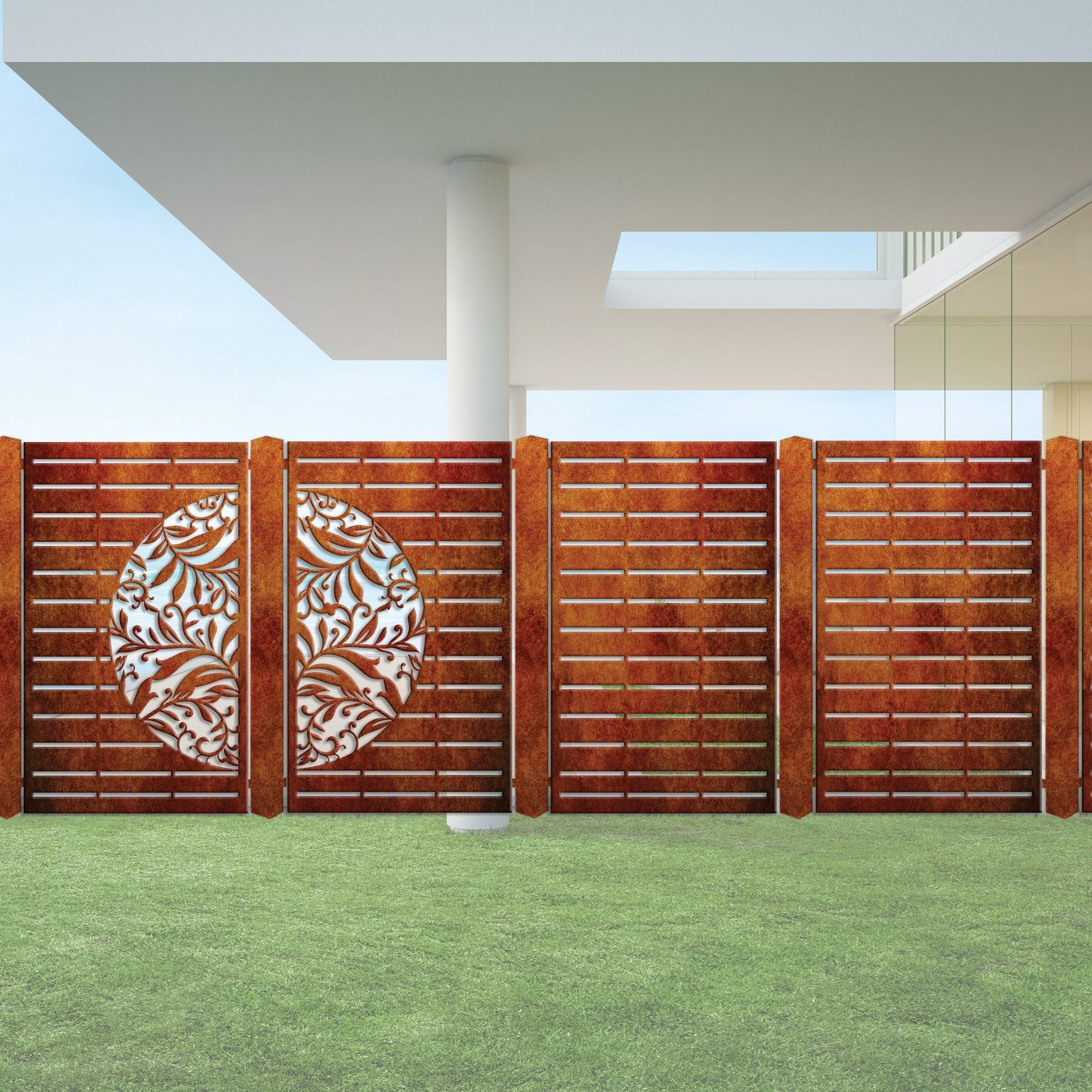 Decorative Laser Cut Fence Panel  - Half Fern with Straight lines