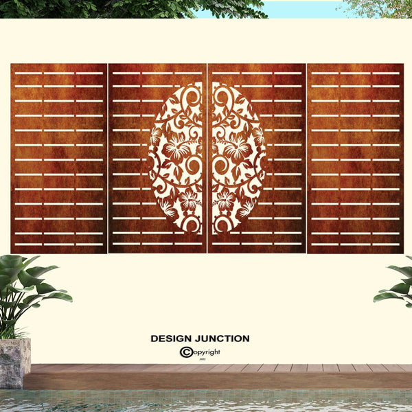 Decorative Laser Cut Fence Panel  - Half Hibiscus with Koru & Straight Lines