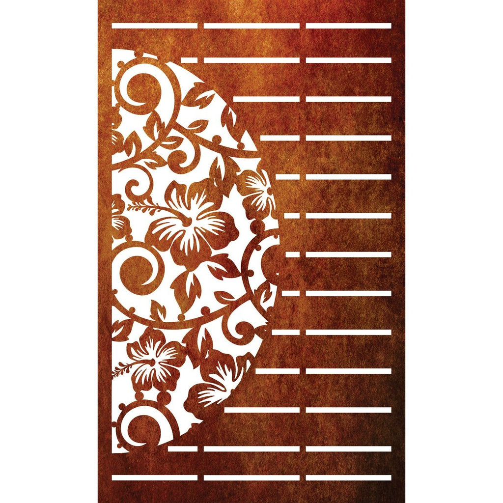 Decorative Laser Cut Fence Panel  - Half Hibiscus with Koru & Straight Lines