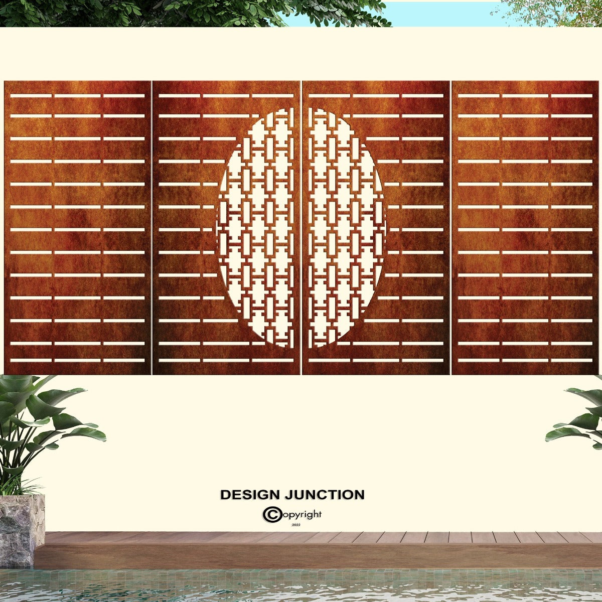 Decorative Laser Cut Fence Panel  - Half Rectangle Jali with Straight Lines