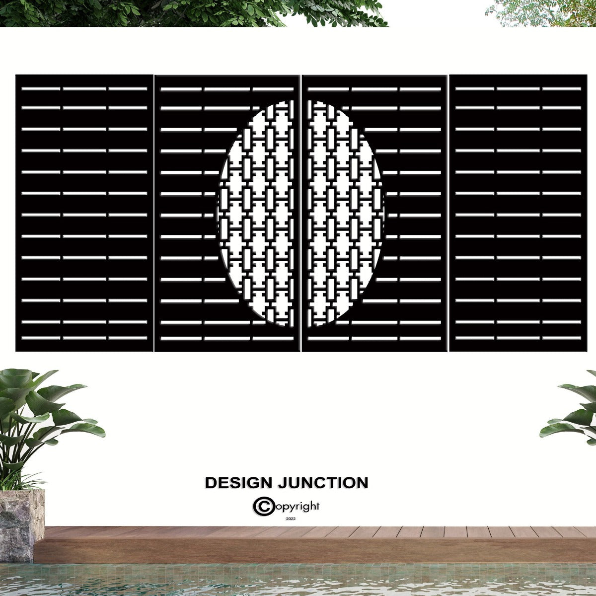 Decorative Laser Cut Fence Panel  - Half Rectangle Jali with Straight Lines