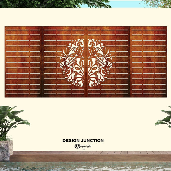 Laser Cut Fence Panel  - Half NZ Flowers & Leaves with Straight lines