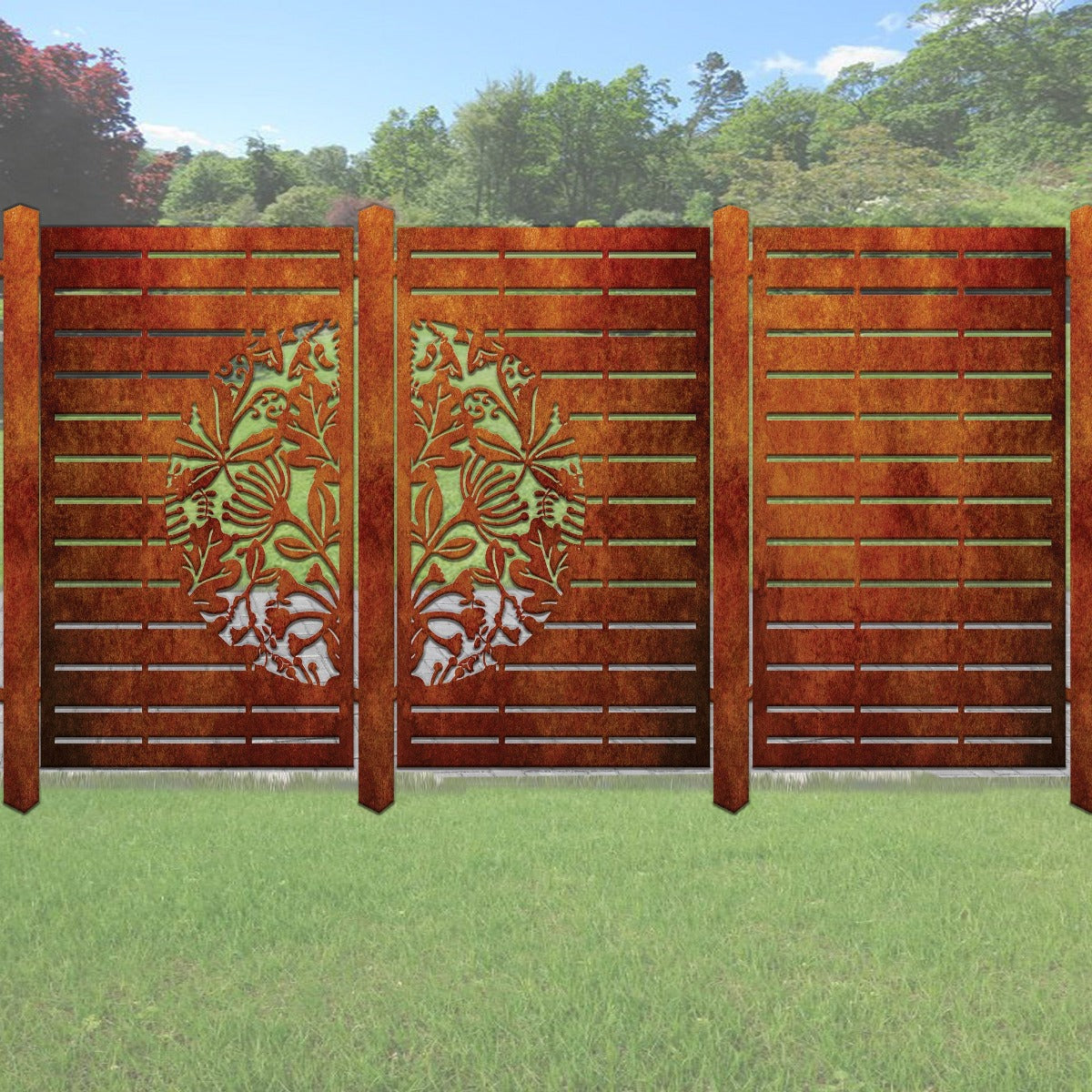 Laser Cut Fence Panel  - Half NZ Flowers & Leaves with Straight lines