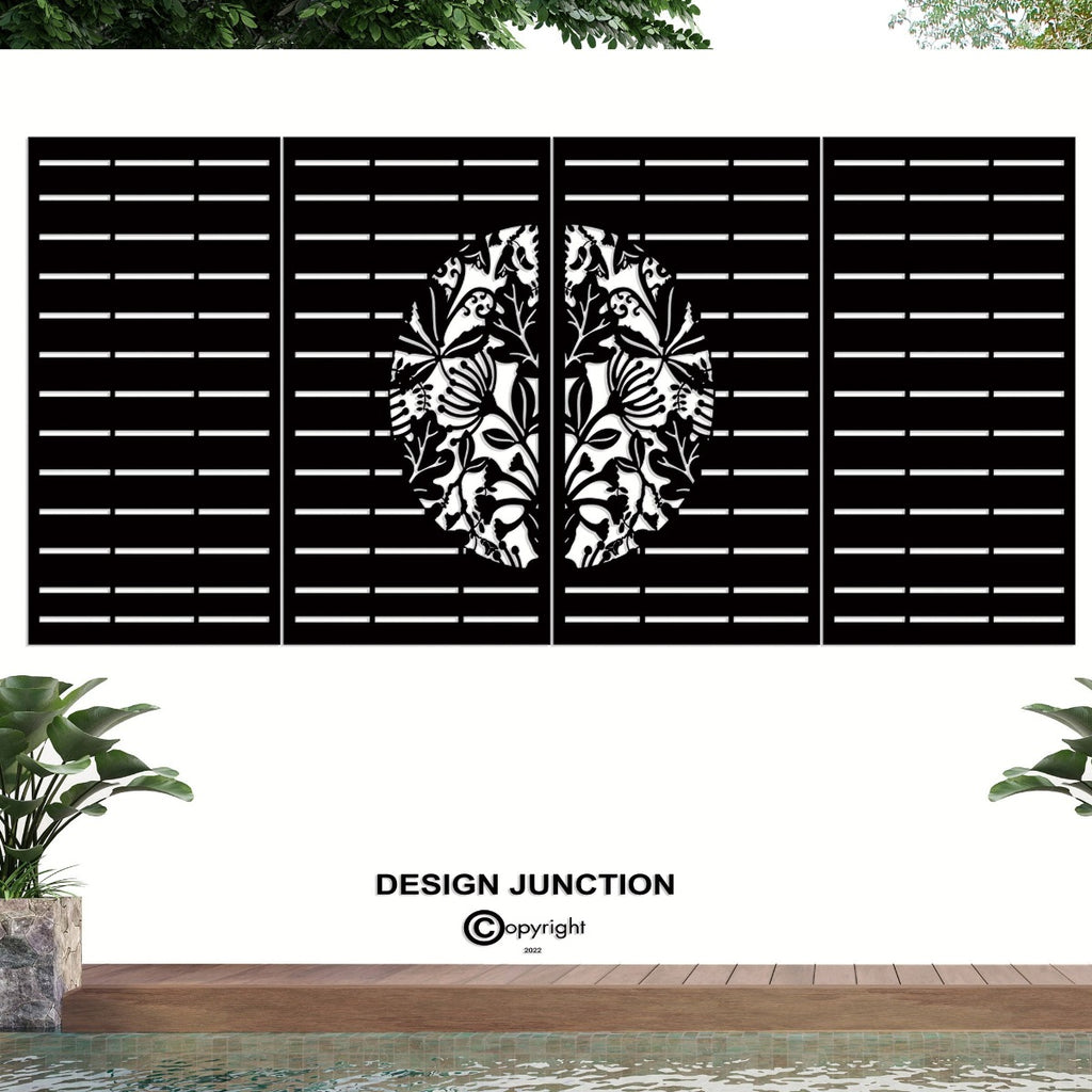 Laser Cut Fence Panel  - Half NZ Flowers & Leaves with Straight lines