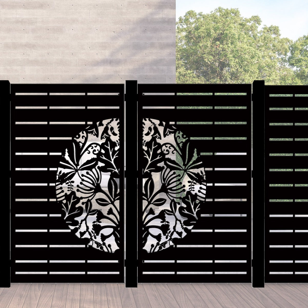 Laser Cut Fence Panel  - Half NZ Flowers & Leaves with Straight lines