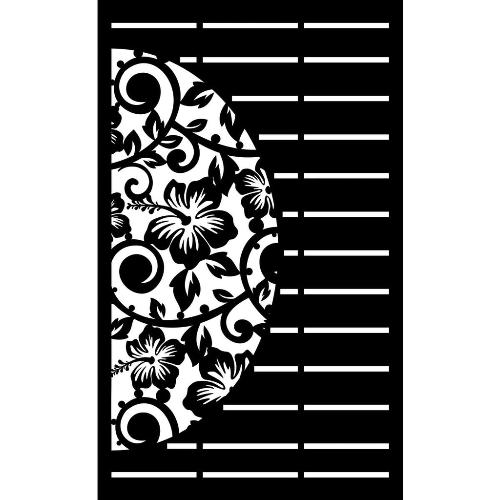 Decorative Laser Cut Fence Panel  - Half Hibiscus with Koru & Straight Lines