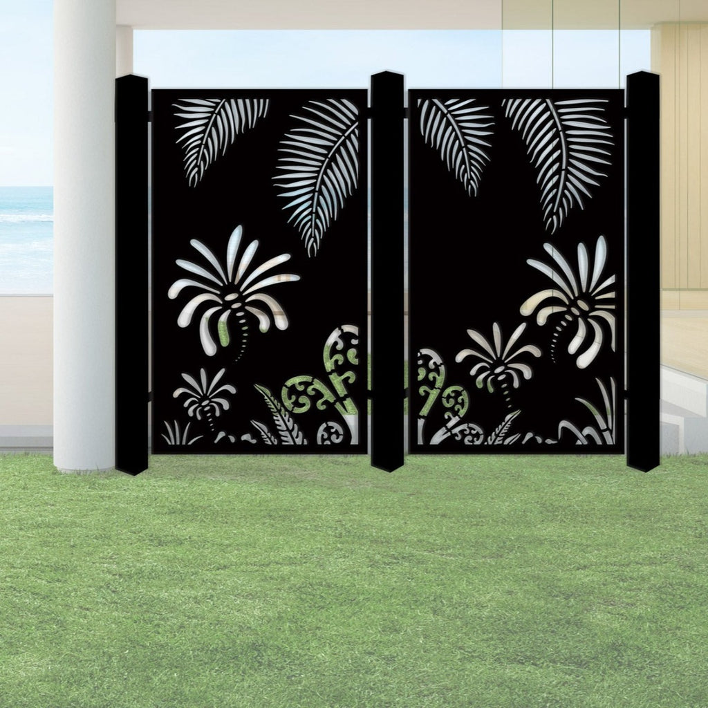 Decorative Garden Art & Privacy Screen- Koru with Palm