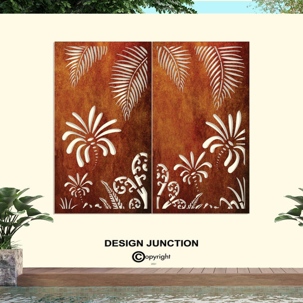 Decorative Garden Art & Privacy Screen- Koru with Palm