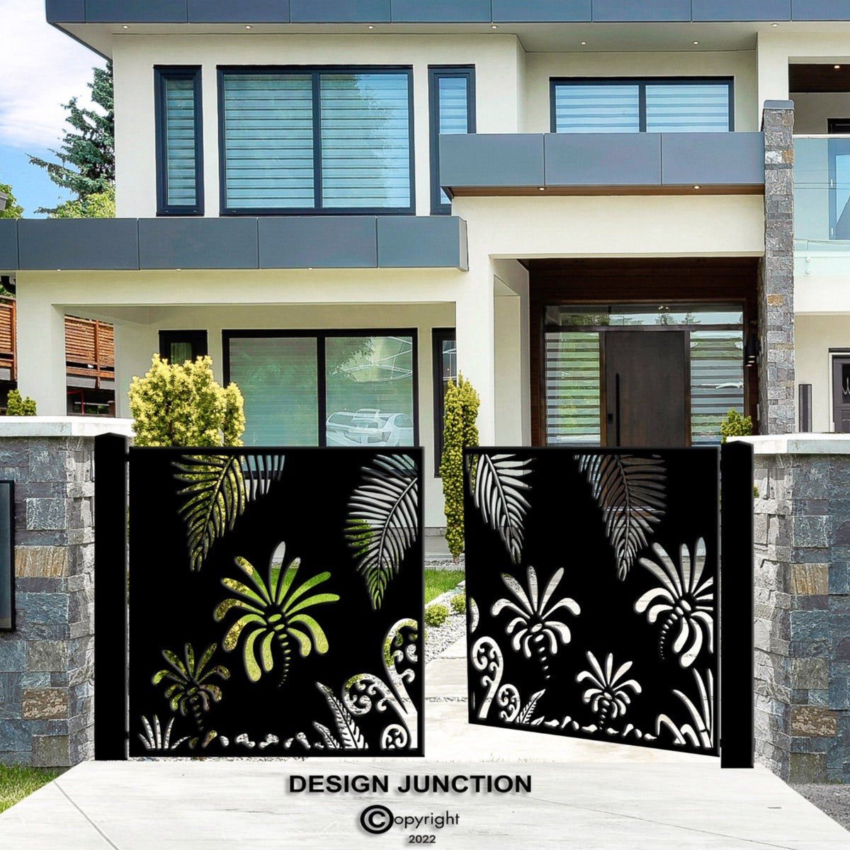 Driveway Metal Gate  - Koru & Palm