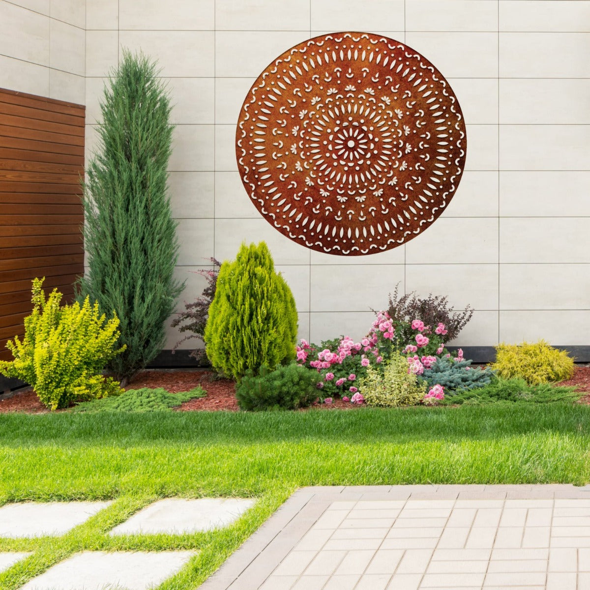 Corten Steel Laser Cut Wall Art - Mandala Tri-Vima