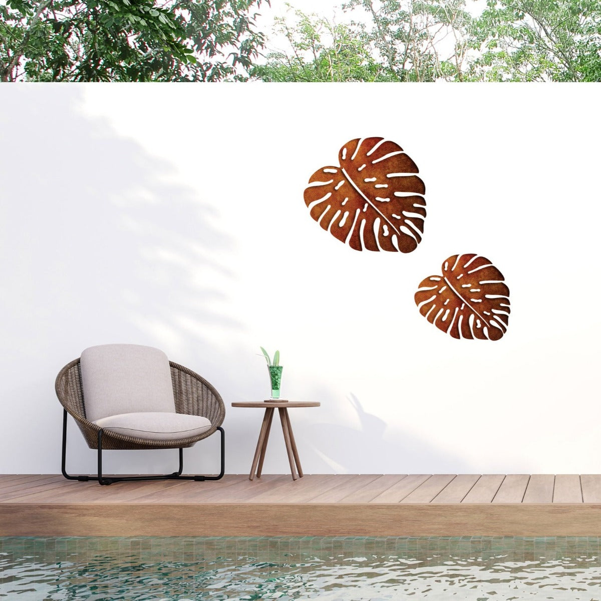 Outdoor Weathering Steel Garden Art - Monstera Leaf