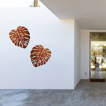 Outdoor Weathering Steel Garden Art - Monstera Leaf