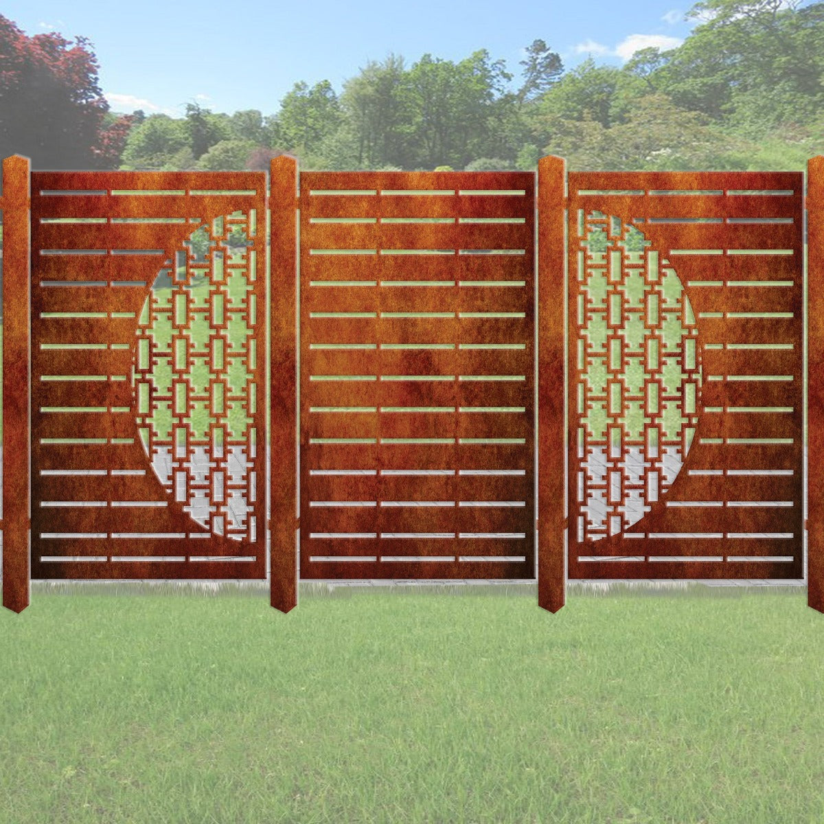 Decorative Laser Cut Fence Panel  - Half Rectangle Jali with Straight Lines
