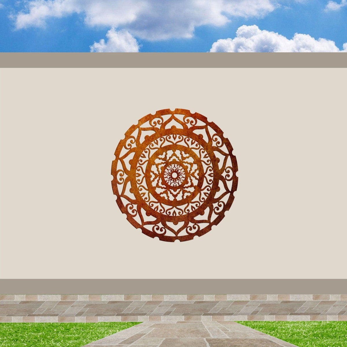 Corten Steel Surya Mandala  - Laser Cut Metal Wall Feature