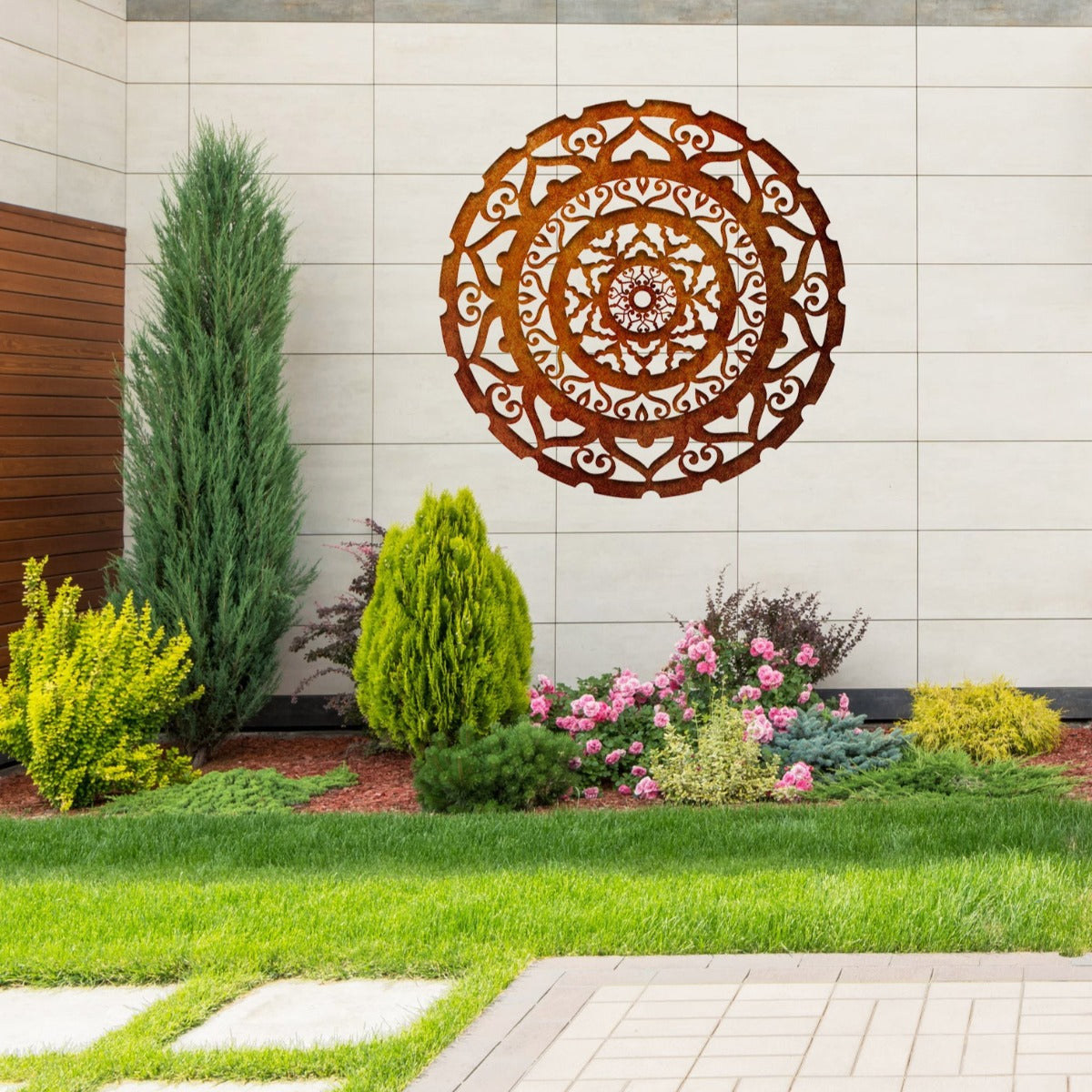 Corten Steel Surya Mandala  - Laser Cut Metal Wall Feature