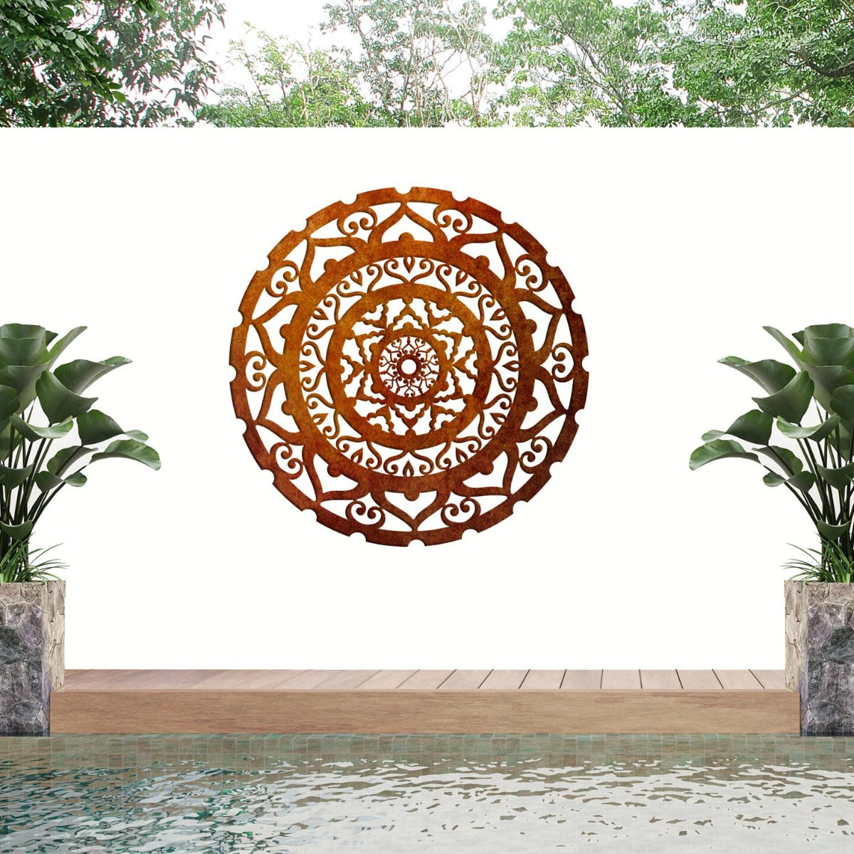 Corten Steel Surya Mandala  - Laser Cut Metal Wall Feature