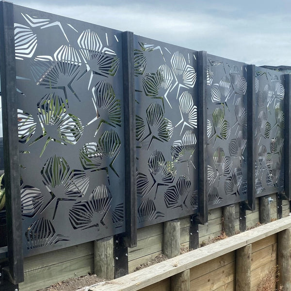 Corten Steel / Aluminium Privacy Screen & Fence Panel  - Geometrical Flower